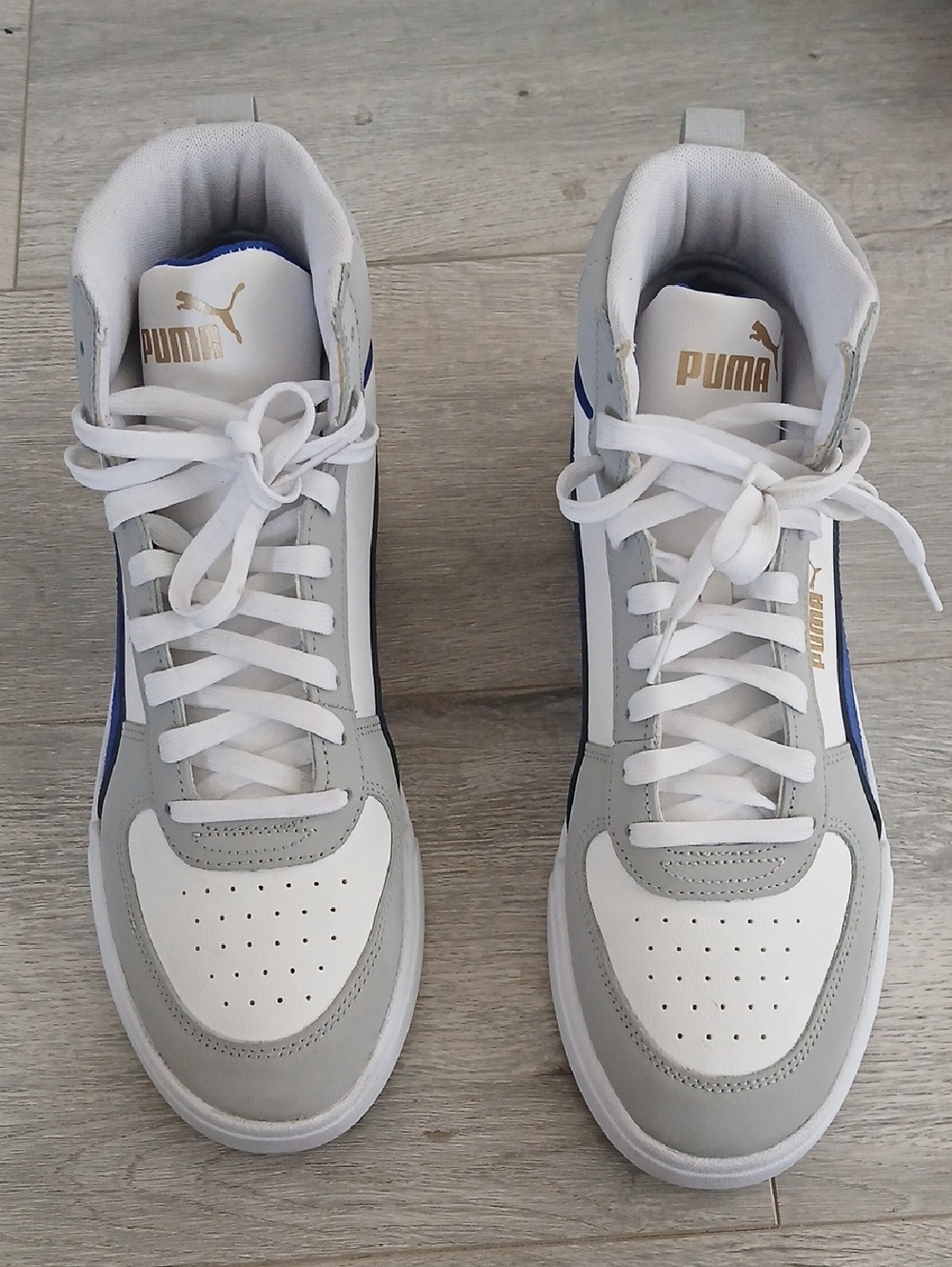 Puma White, Gray & Blue High-Top Sneakers
